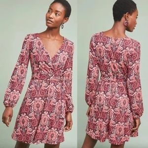 Maeve Anthropologie Belted Paisley Red Dress XS